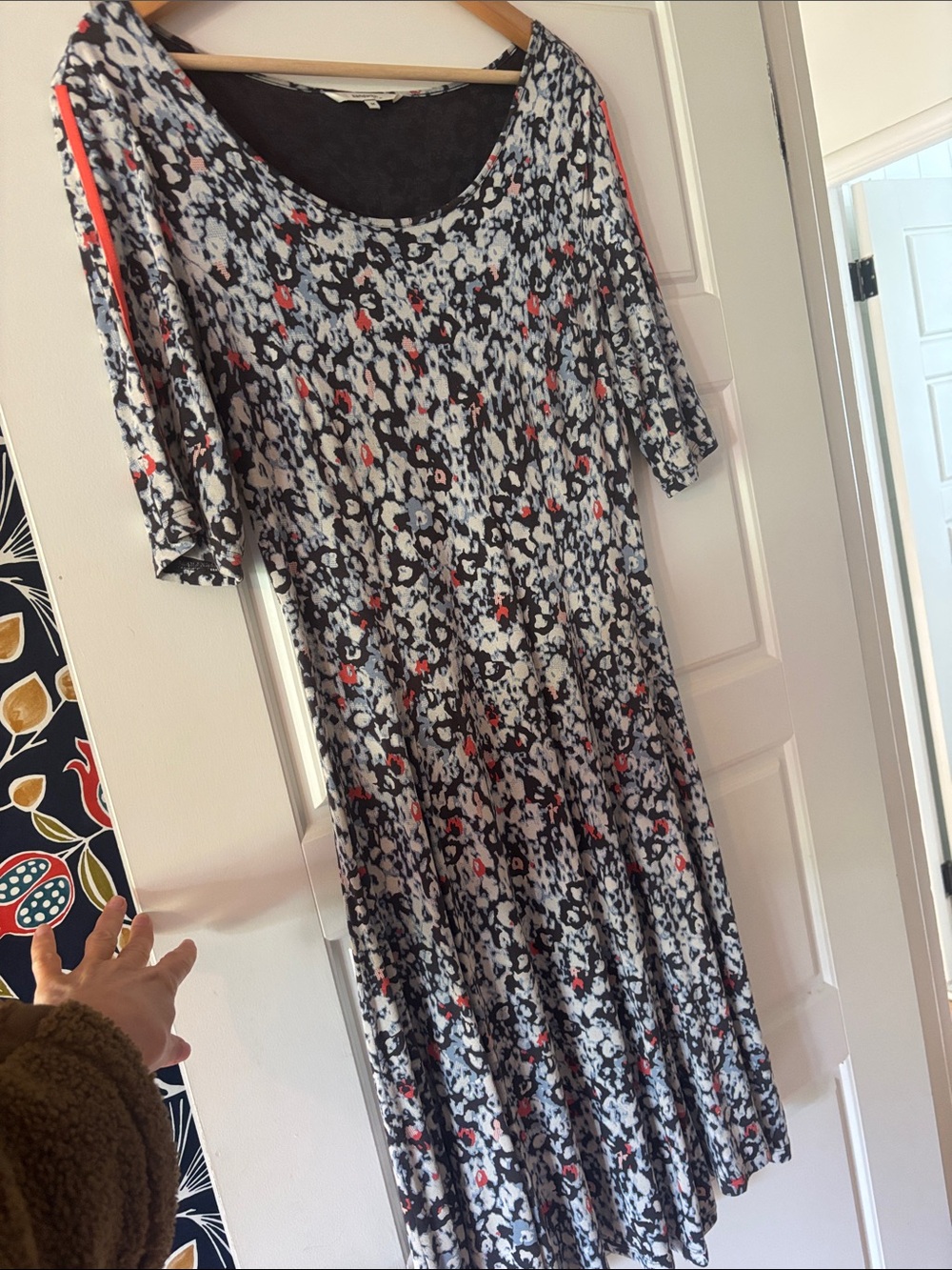 Black and White Floral Midi Dress with Red Accents